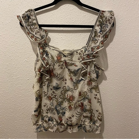 NWT Max Studio Ivory Floral Chiffon Crop Top Blouse Sz. Medium - Picture 2 of 6